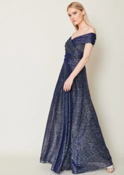 Talbot Runhof Langes Kleid Aus Pleated Metallic Voile, Farbe Moonlight Blau 10649012