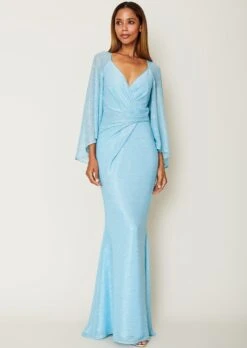 Talbot Runhof Langes Kleid Aus Pleated Metallic Voile, Farbe Hellblau 10649013